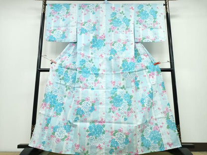 平和屋着物∴夏物 浴衣 綿紅梅 レース薔薇花文 ラメ 綿 逸品 CABD2458ng