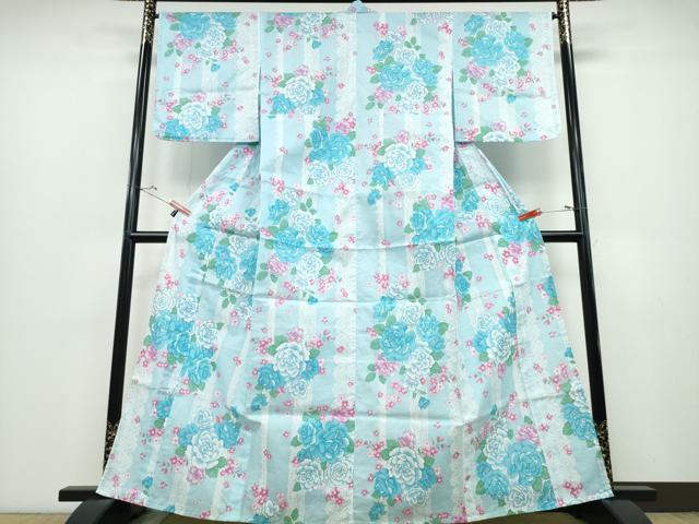 平和屋着物∴夏物 浴衣 綿紅梅 レース薔薇花文 ラメ 綿 逸品 CABD2458ng