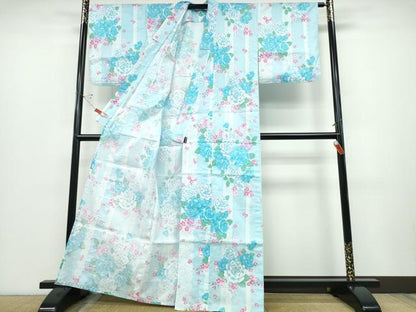 平和屋着物∴夏物 浴衣 綿紅梅 レース薔薇花文 ラメ 綿 逸品 CABD2458ng