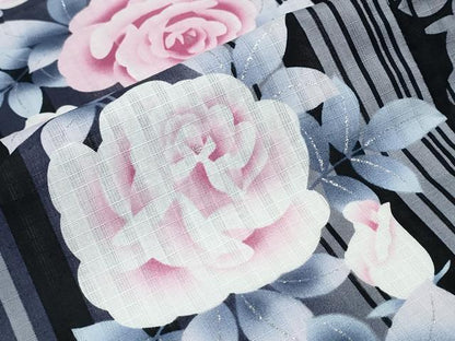 平和屋着物∴夏物 浴衣 薔薇シルエット 銀彩 綿 逸品 未使用 CABD2459ng
