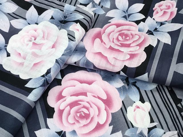 平和屋着物∴夏物 浴衣 薔薇シルエット 銀彩 綿 逸品 未使用 CABD2459ng