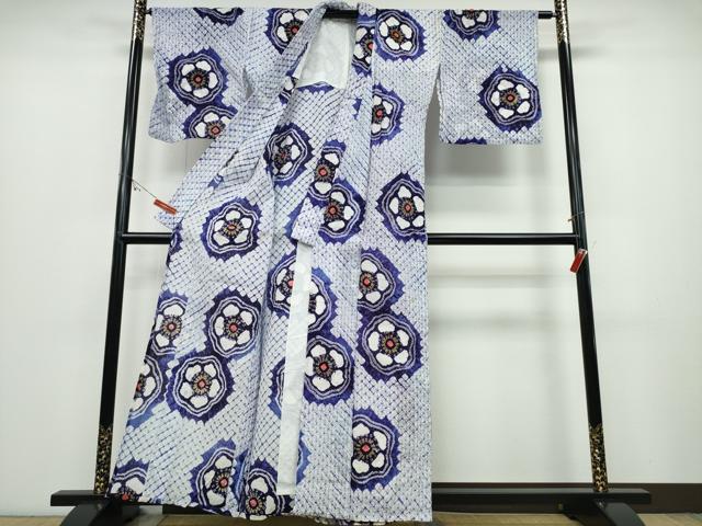 平和屋着物∴夏物 浴衣 有松鳴海絞り 舞花文 綿 逸品 CABD2468ng
