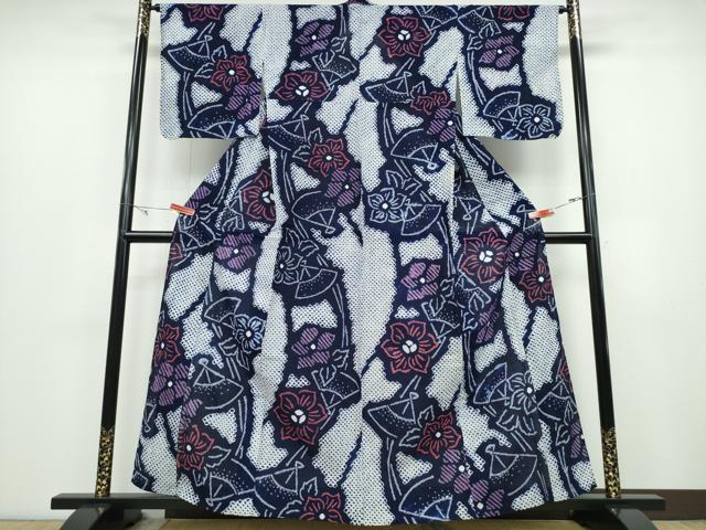 平和屋着物∴夏物 浴衣 有松鳴海絞り 流水扇面花文 綿 逸品 CABD2469ng