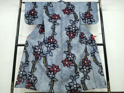 平和屋着物∴夏物 浴衣 有松鳴海絞り 枝花文 綿 逸品 CABD2470ng