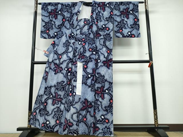 平和屋着物∴夏物 浴衣 有松鳴海絞り 花唐草文 綿 逸品 CABD2473ng