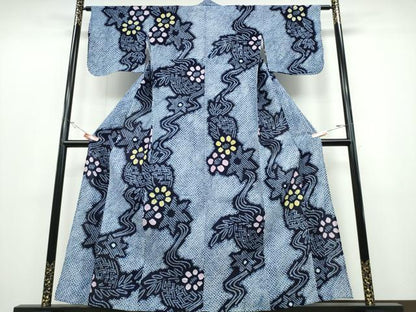 平和屋着物∴夏物 浴衣 有松鳴海絞り 流水柳花文 綿 逸品 CABD2475ng