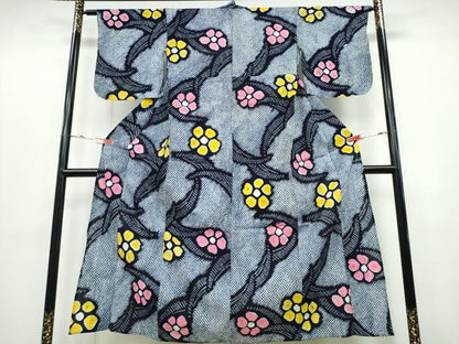 平和屋着物∴夏物 浴衣 有松鳴海絞り 舞葉花文 綿 逸品 CABD2478ng