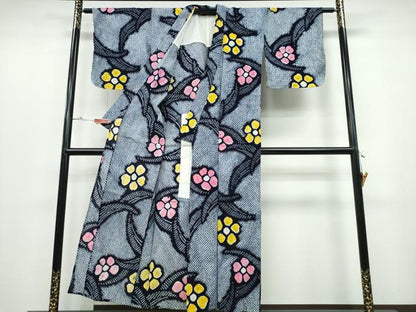 平和屋着物∴夏物 浴衣 有松鳴海絞り 舞葉花文 綿 逸品 CABD2478ng