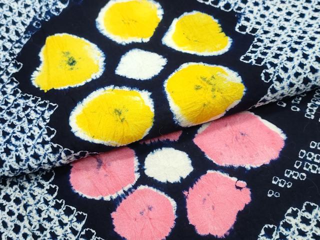 平和屋着物∴夏物 浴衣 有松鳴海絞り 舞葉花文 綿 逸品 CABD2478ng