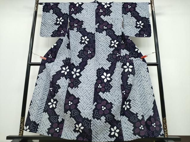 平和屋着物∴夏物 浴衣 有松鳴海絞り 蔦の葉花文 綿 逸品 CABD2480ng