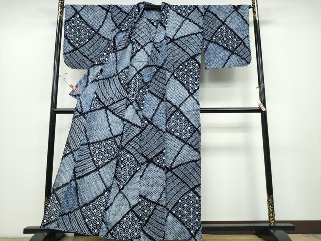 平和屋着物∴夏物 浴衣 有松鳴海絞り 切嵌麻の葉文様 綿 逸品 CABD2481ng