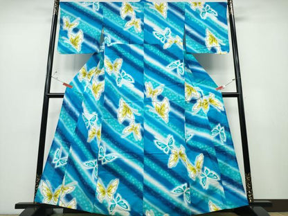 平和屋着物∴夏物 世界的ファッションデザイナー 山本寛斎 kansaiブランド 浴衣 霞斜線舞蝶文 綿 逸品 CABD2482ng