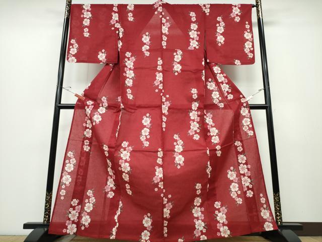 平和屋着物∴夏物 浴衣 綿紅梅 舞花文 綿 逸品 CABD2484ng