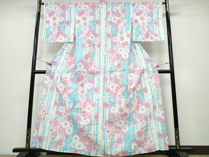 平和屋着物∴夏物 浴衣 舞蝶桜 綿 逸品 CABD2489ng
