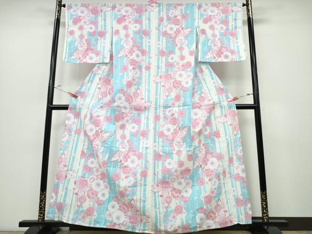 平和屋着物∴夏物 浴衣 舞蝶桜 綿 逸品 CABD2489ng