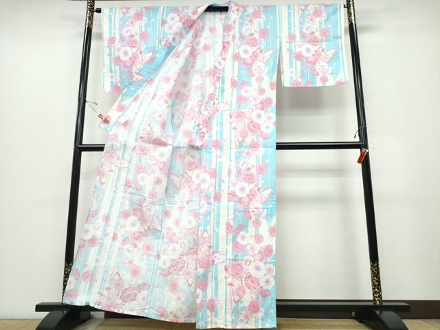 平和屋着物∴夏物 浴衣 舞蝶桜 綿 逸品 CABD2489ng