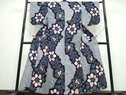 平和屋着物∴夏物 浴衣 有松鳴海絞り 枝花文 綿 逸品 CABD2492ng