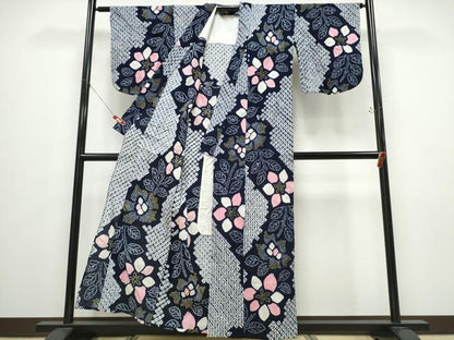 平和屋着物∴夏物 浴衣 有松鳴海絞り 枝花文 綿 逸品 CABD2492ng