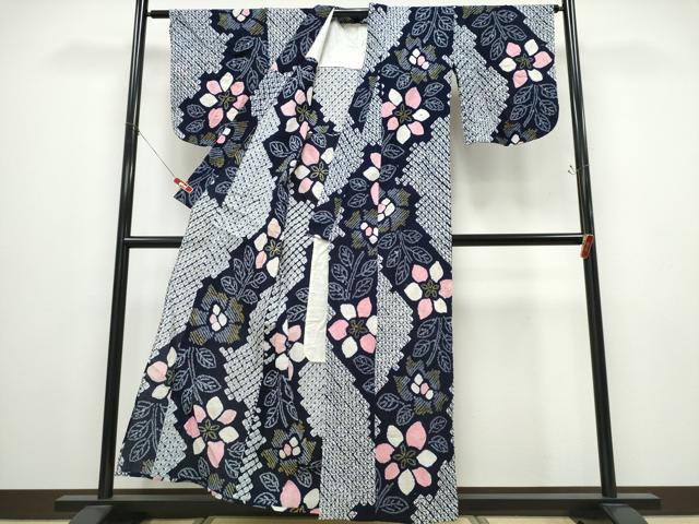 平和屋着物∴夏物 浴衣 有松鳴海絞り 枝花文 綿 逸品 CABD2492ng