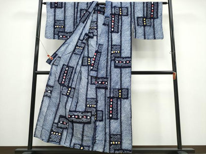 平和屋着物∴夏物 浴衣 有松鳴海絞り 間道 短冊吉祥文 綿 逸品 CABD2498ng