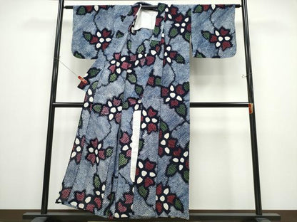平和屋着物∴夏物　浴衣　有松鳴海絞り　舞花文　綿　逸品　CABD2501ng