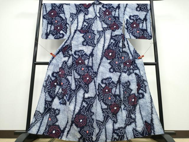 平和屋着物∴夏物 浴衣 有松鳴海絞り 花束文 綿 逸品 未使用 CABD2506ng