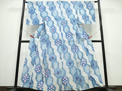 平和屋着物∴夏物 浴衣 有松鳴海絞り 斜線亀甲花文 綿 逸品 未使用 CABD2511ng