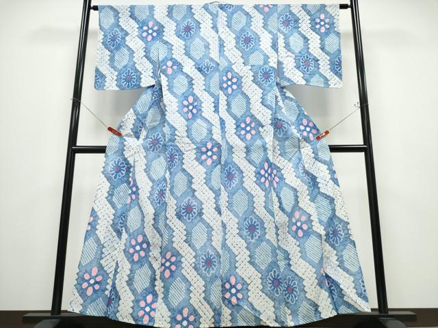 平和屋着物∴夏物 浴衣 有松鳴海絞り 斜線亀甲花文 綿 逸品 未使用 CABD2511ng