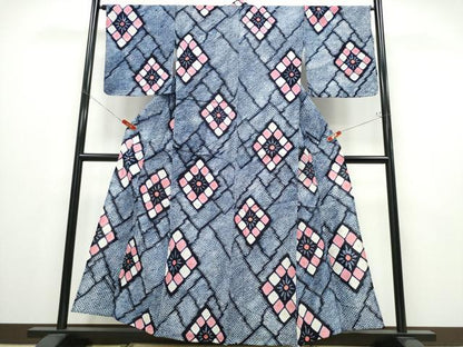 平和屋着物∴夏物 浴衣 有松鳴海絞り 花菱文 綿 逸品 CABD2512ng