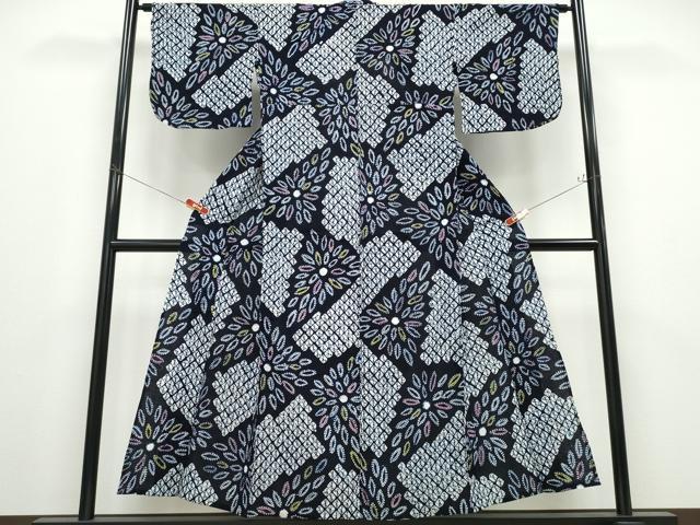 平和屋着物∴夏物 浴衣 有松鳴海絞り 切嵌花文 綿 逸品 CABD2513ng