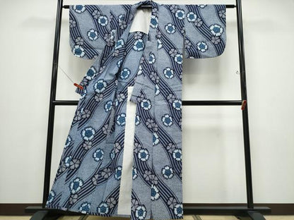 平和屋着物∴夏物 浴衣 斜線花文 CABD2521ng