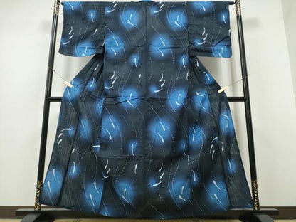 平和屋着物∴夏物　浴衣　魚　流水文　黒地　綿　逸品　CABD2526ng