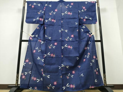 平和屋着物∴夏物 浴衣 トンボ 蜻蛉 花丸文 綿 逸品 CABD2527ng