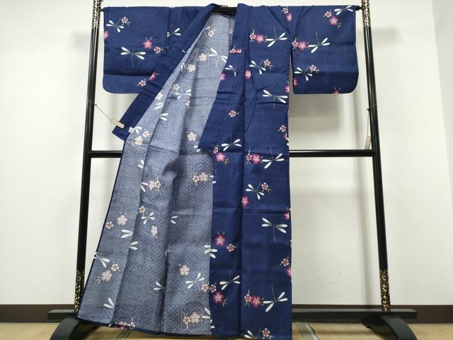 平和屋着物∴夏物 浴衣 トンボ 蜻蛉 花丸文 綿 逸品 CABD2527ng