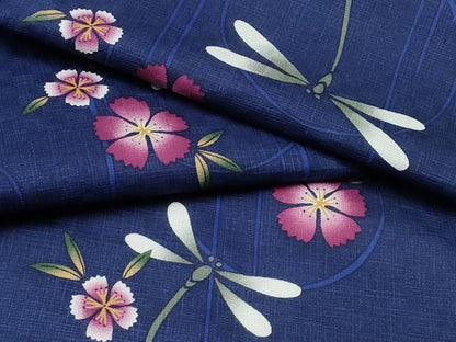 平和屋着物∴夏物 浴衣 トンボ 蜻蛉 花丸文 綿 逸品 CABD2527ng