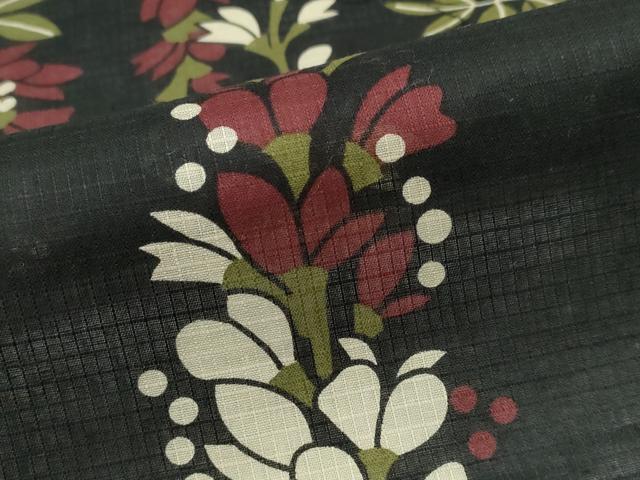 平和屋着物∴夏物 浴衣 綿紅梅 枝垂れ花文 黒地 綿 逸品 CABD2529ng