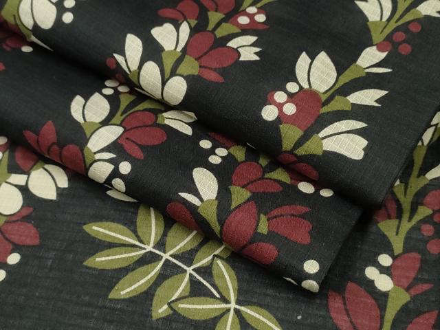 平和屋着物∴夏物 浴衣 綿紅梅 枝垂れ花文 黒地 綿 逸品 CABD2529ng