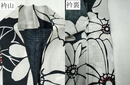 平和屋着物∴夏物 浴衣 綿紅梅 舞花尽くし 黒地 綿 逸品 CABD2530ng