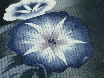 平和屋着物∴夏物 浴衣 綿紅梅 朝顔 舞花間道 黒地 綿 逸品 CABD2533ng