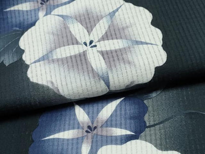 平和屋着物∴夏物 浴衣 綿紅梅 朝顔 舞花間道 黒地 綿 逸品 CABD2533ng