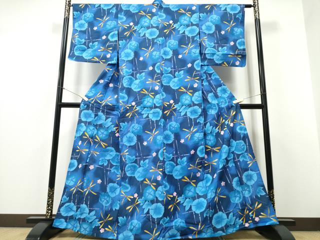 平和屋着物∴夏物 浴衣 蜻蛉 トンボ 竹縞朝顔 綿 逸品 CABD2535ng