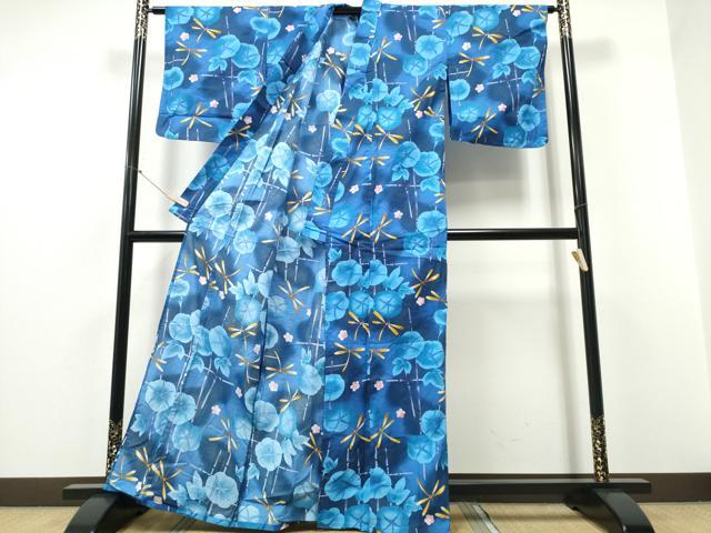 平和屋着物∴夏物 浴衣 蜻蛉 トンボ 竹縞朝顔 綿 逸品 CABD2535ng