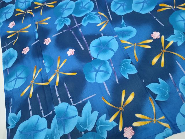 平和屋着物∴夏物 浴衣 蜻蛉 トンボ 竹縞朝顔 綿 逸品 CABD2535ng