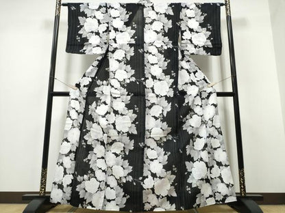 平和屋着物∴夏物 浴衣 舞花間道 黒地 綿 逸品 CABD2536ng