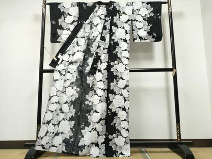 平和屋着物∴夏物 浴衣 舞花間道 黒地 綿 逸品 CABD2536ng