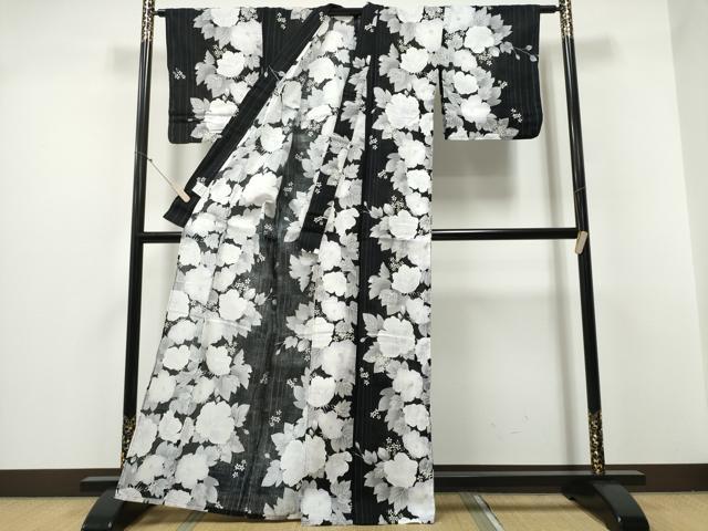 平和屋着物∴夏物 浴衣 舞花間道 黒地 綿 逸品 CABD2536ng