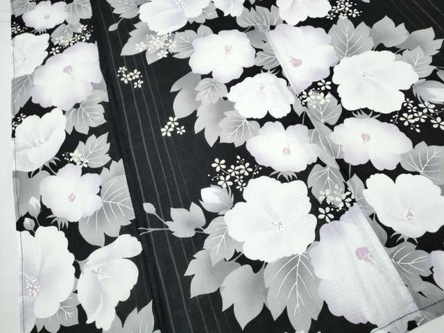 平和屋着物∴夏物 浴衣 舞花間道 黒地 綿 逸品 CABD2536ng