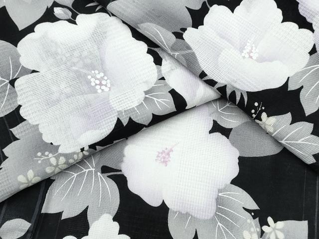 平和屋着物∴夏物 浴衣 舞花間道 黒地 綿 逸品 CABD2536ng