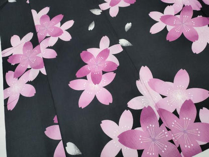 平和屋着物∴夏物 浴衣 舞桜 黒地 綿 逸品 CABD2540ng