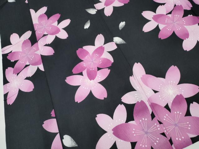 平和屋着物∴夏物 浴衣 舞桜 黒地 綿 逸品 CABD2540ng